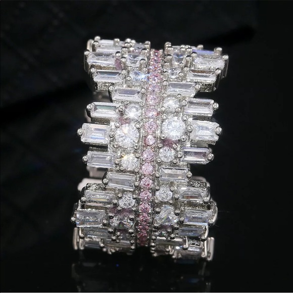 New Women’s 925 Silver White Pink Sapphire Ring - Picture 8 of 11